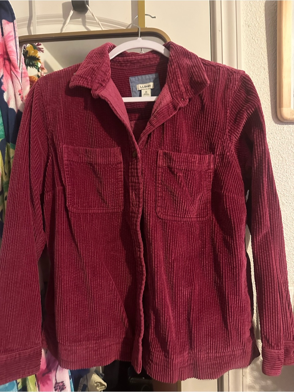L.L. Bean Women's Corduroy Button-Up Jacket in Deep Berry